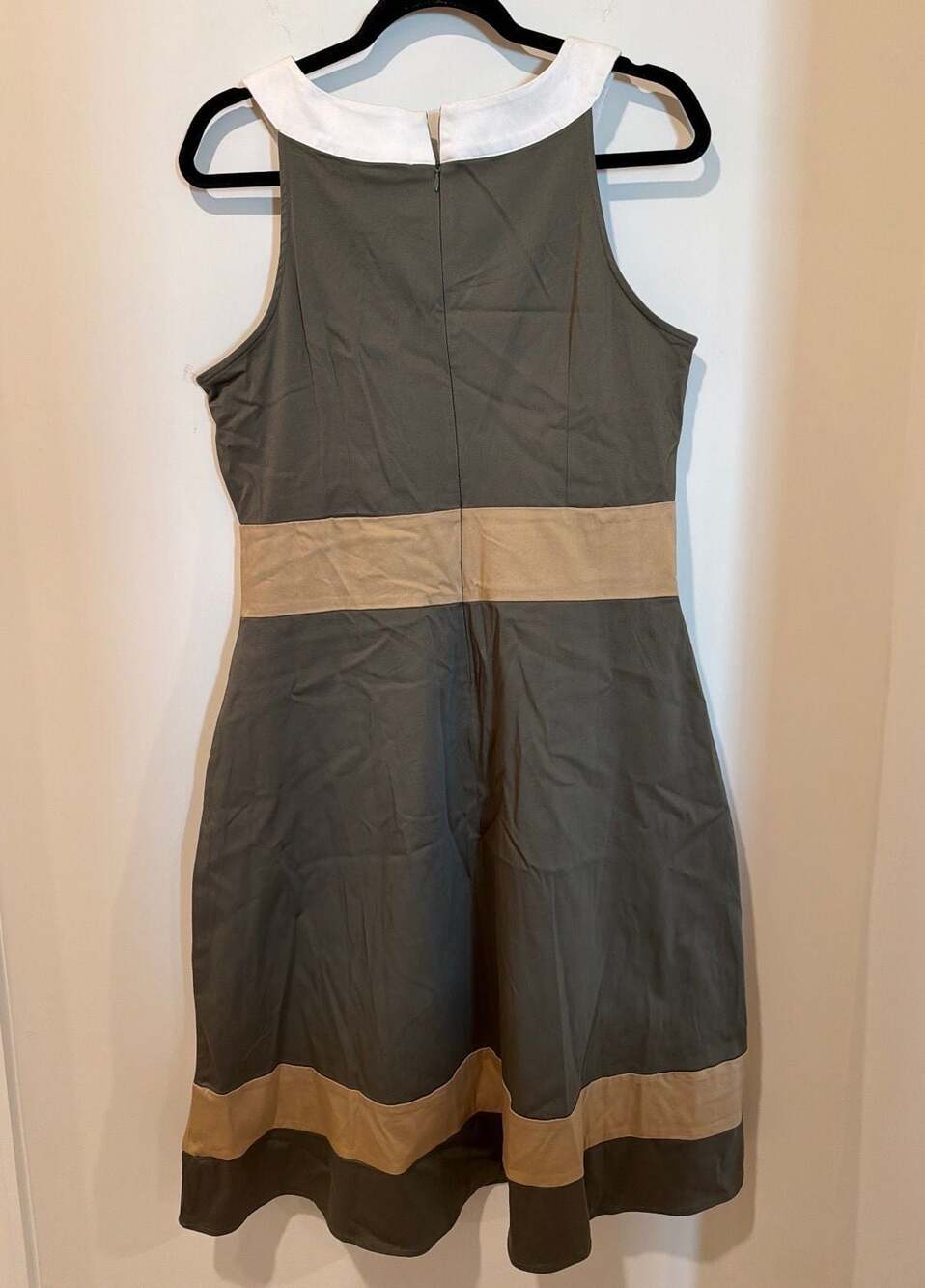 Ashley Stewart Women's Olive Green and Khaki Colorblock Sleeveless Sheath Dress - Picture 3 of 4